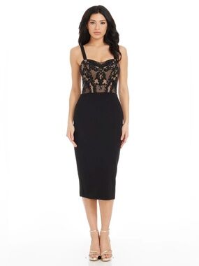 Silvia Dress Size XS - Dress the Population Black Lace Bodice Midi Dress